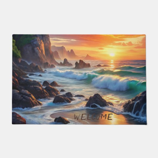 Custom Tropical Sunset Cliffs - Lebhafte Küste Fußmatte (Vorderseite)