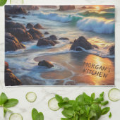 Custom Tropical Sunset Cliffs - Lebhafte Küste Geschirrtuch (Gefaltet)