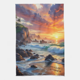 Custom Tropical Sunset Cliffs - Lebhafte Küste Geschirrtuch