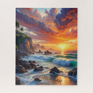 Custom Tropical Sunset Cliffs - Lebhafte Küste Puzzle
