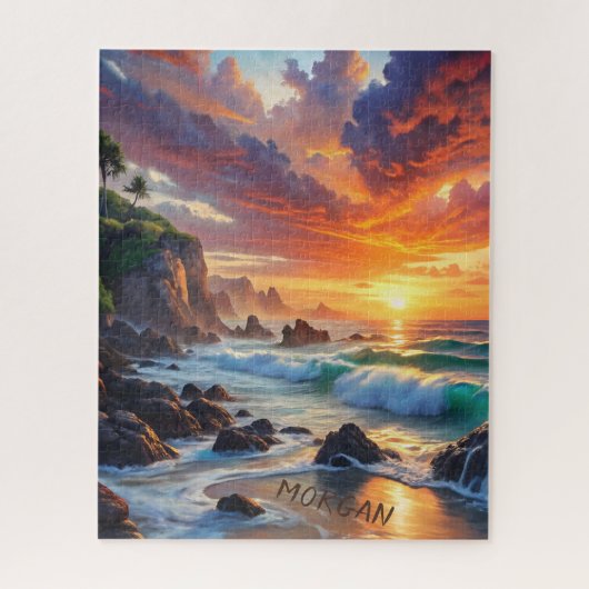 Custom Tropical Sunset Cliffs - Lebhafte Küste Puzzle (Vertikal)
