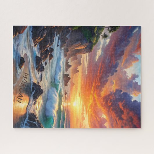 Custom Tropical Sunset Cliffs - Lebhafte Küste Puzzle (Horizontal)