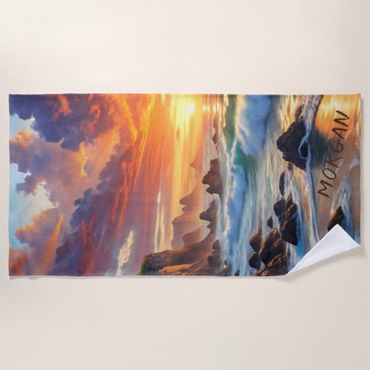 Custom Tropical Sunset Cliffs - Lebhafte Küste Strandtuch (Vorderseite)
