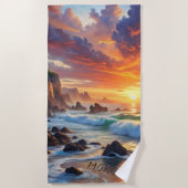 Custom Tropical Sunset Cliffs - Lebhafte Küste Strandtuch (Vorderseite)