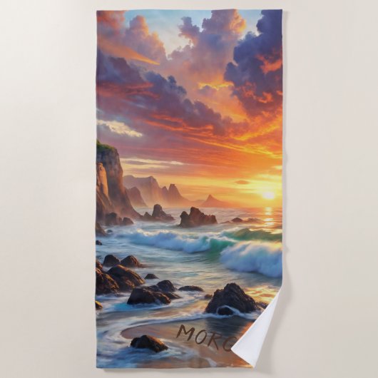 Custom Tropical Sunset Cliffs - Lebhafte Küste Strandtuch (Vorderseite)