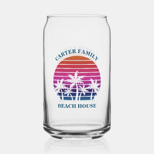 Custom Tropical Sunset Palm Tree Beach House Dosenglas (Vorderseite)