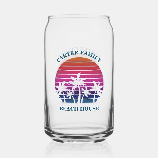 Custom Tropical Sunset Palm Tree Beach House Dosenglas (Rückseite)