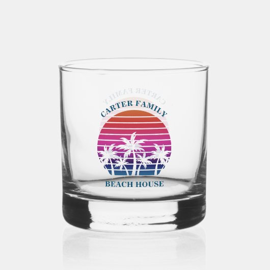 Custom Tropical Sunset Palm Tree Beach House Whiskyglas (Vorderseite)