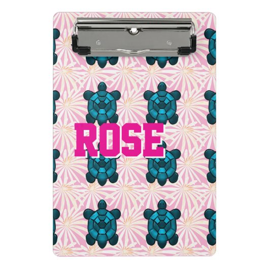 Custom Tropical Turtle Floral Pattern Seamless  Mini Klemmbrett (Vorderseite)