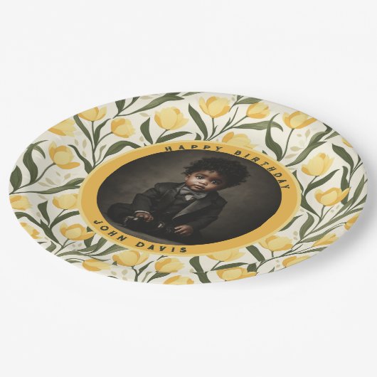 Custom Tulip Flower Boho Birthday Pappteller (Schrägansicht)