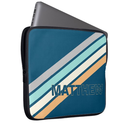 Custom Türkis Aquamarin Blue Grau Gelbe Streifen A Laptopschutzhülle (Vorne Rechts)