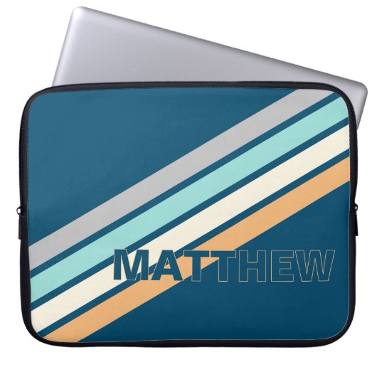 Custom Türkis Aquamarin Blue Grau Gelbe Streifen A Laptopschutzhülle (Vorderseite)