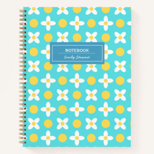 Custom Türkise Blue Retro Blumenmuster Notizblock