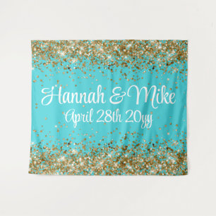 Custom Türkise Blue Wedding Foto Booth Prop Wandteppich