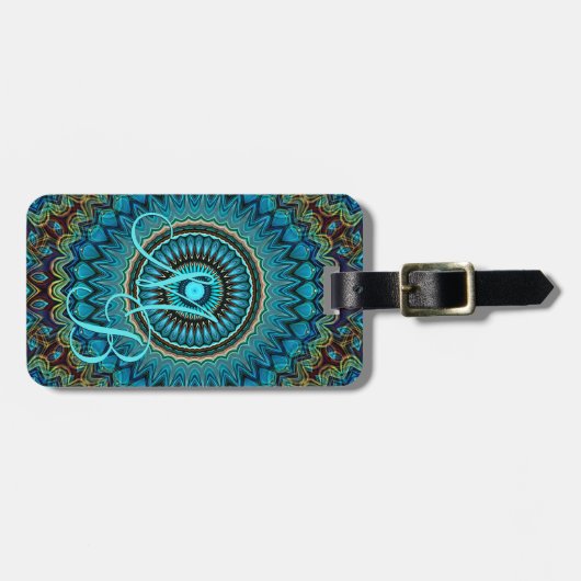 Custom Türkise Green Blue Mandala Star Pattern Gepäckanhänger (Vorderseite horizontal)