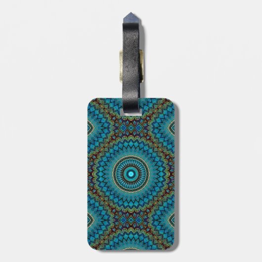 Custom Türkise Green Blue Mandala Star Pattern Gepäckanhänger (Rückseite vertikal)