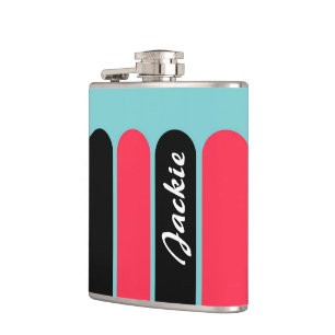 Custom Türkise Rot und Schwarz Streifen Flachmann