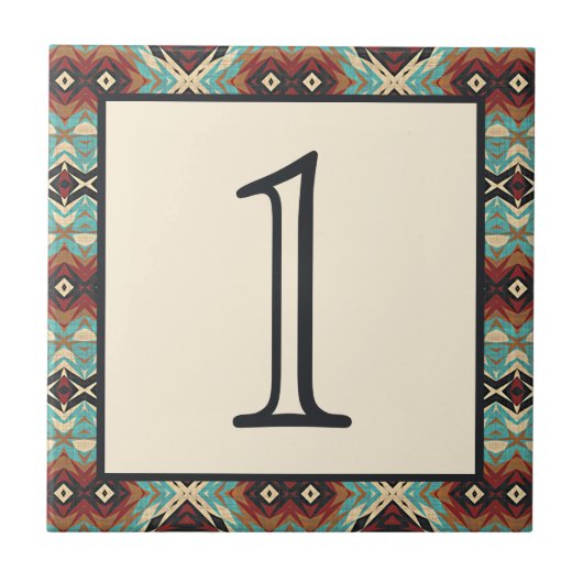 Custom Turquoise Blue Terracotta Red House Number Fliese (Vorderseite)