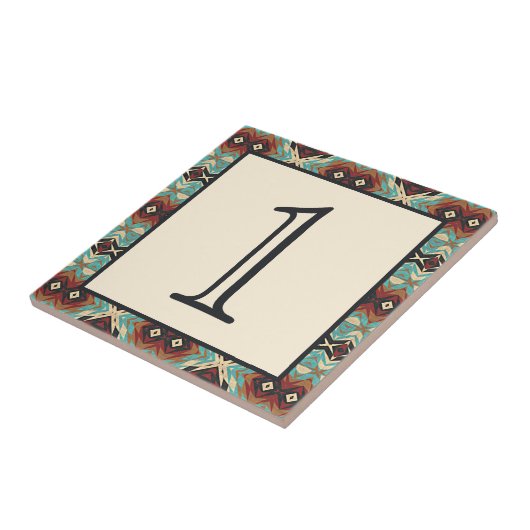 Custom Turquoise Blue Terracotta Red House Number Fliese (Seite)