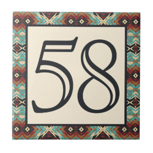 Custom Turquoise Blue Terracotta Red House Number Fliese