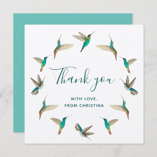 Custom Turquoise Hummingbirds Dankeschön Karte (Vorne/Hinten)
