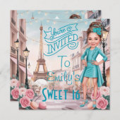 Custom Turquoise Sweet 16 in Paris Einladung (Vorne/Hinten)