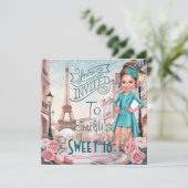 Custom Turquoise Sweet 16 in Paris Einladung (Stehend Vorderseite)
