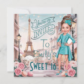 Custom Turquoise Sweet 16 in Paris Einladung (Vorderseite)