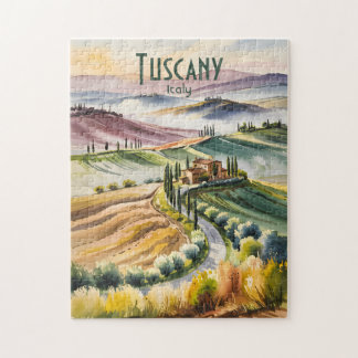 Custom Tuscany Watercolor Rolling Hills Landscape Puzzle