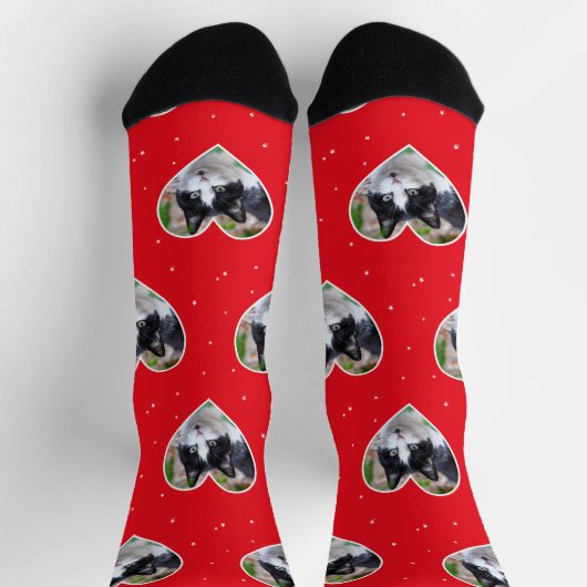 Custom Tuxedo Cat Foto auf Socken mit roter Crew (Oben)