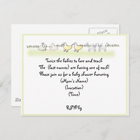 Custom Twin Animals Baby Shower Einladung (Vorne/Hinten)