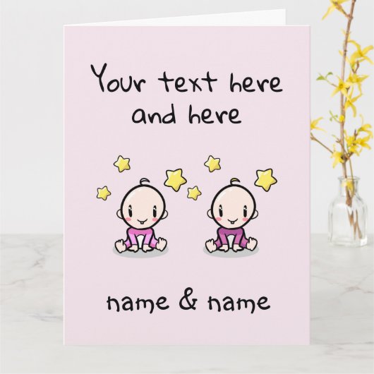 Custom Twin Baby Girls Congratulations, Big Karte (Gelbe Blume)