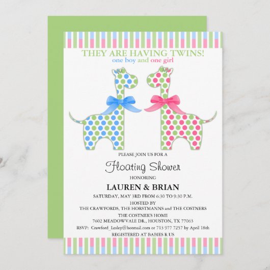Custom Twin Giraffe Floating Baby Shower Einladung (Vorne/Hinten)