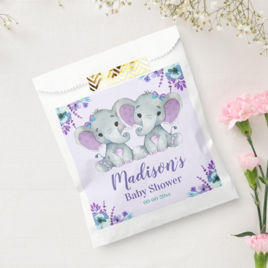 Custom Twin Girl Elephant Baby Showtaschen Geschenktütchen (Versiegelt)