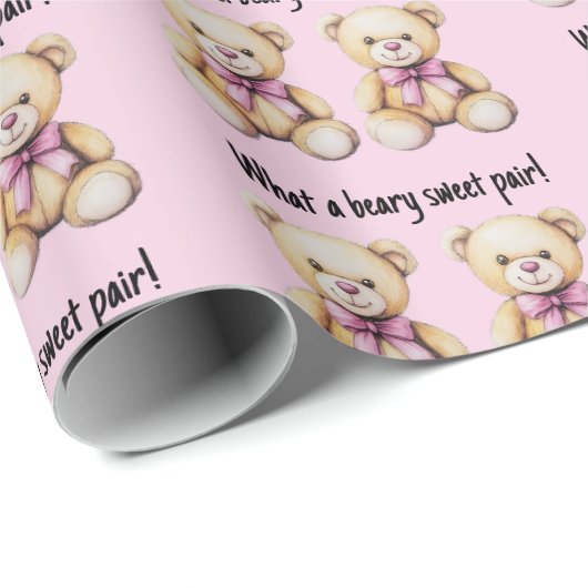 Custom Twin Girls Babydusche, Niedliche Teddy Bear Geschenkpapier (Rolleneckpunkt)