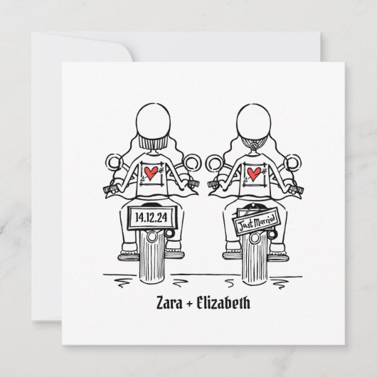 Custom Two Brides Biker Motorrad Abend Hochzeit Einladung (Vorderseite)