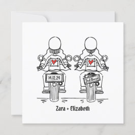 Custom Two Brides Biker Motorrad Abend Hochzeit Einladung