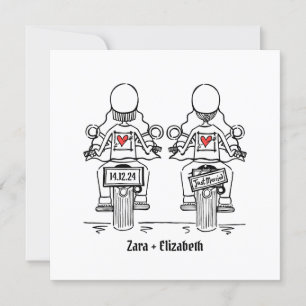 Custom Two Brides Biker Motorrad Abend Hochzeit Einladung