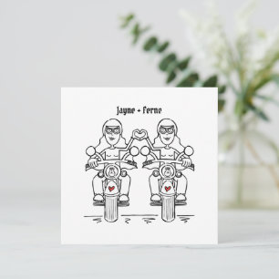 Custom Two Brides Biker Motorrad Abend Hochzeit Einladung