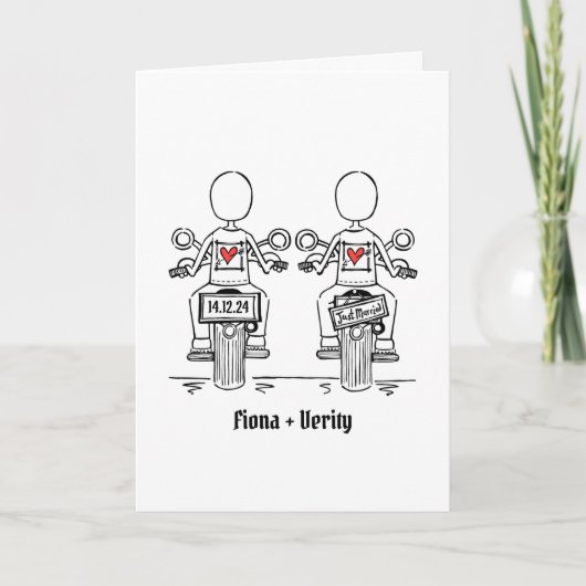 Custom Two Brides Biker Motorrad Abend Hochzeit Einladung (Vorderseite)
