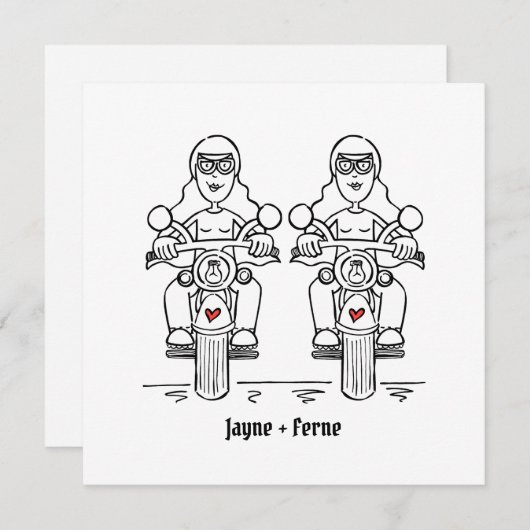Custom Two Brides Biker Motorrad Abend Hochzeit Einladung (Vorne/Hinten)