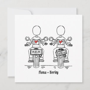 Custom Two Brides Biker Motorrad Abend Hochzeit Einladung