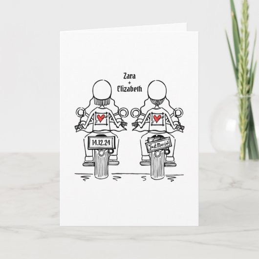 Custom Two Brides Biker Motorrad Abend Hochzeit Einladung (Vorderseite)