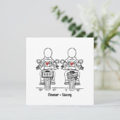 Custom Two Brides Biker Motorrad Abend Hochzeit Einladung (Stehend Vorderseite)