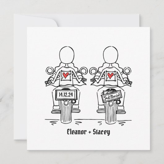 Custom Two Brides Biker Motorrad Abend Hochzeit Einladung (Vorderseite)