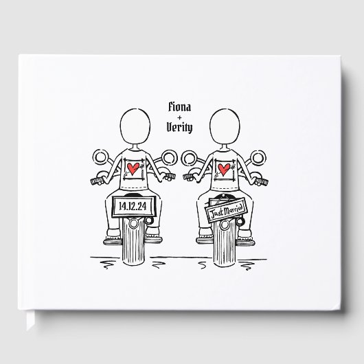 Custom Two Brides Biker Motorrad Abend Hochzeit Gästebuch (Vorderseite)