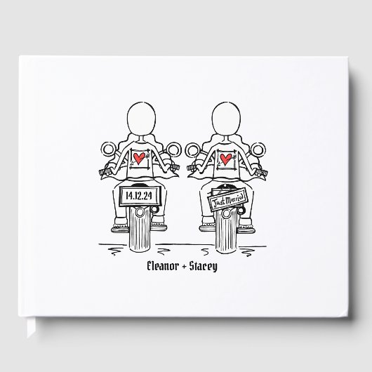 Custom Two Brides Biker Motorrad Abend Hochzeit Gästebuch (Vorderseite)