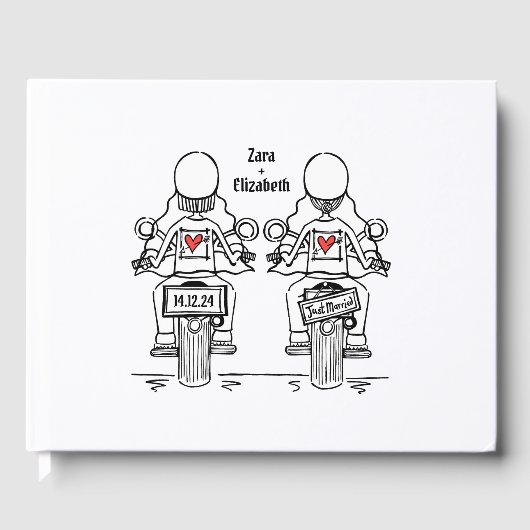 Custom Two Brides Biker Motorrad Abend Hochzeit Gästebuch (Vorderseite)
