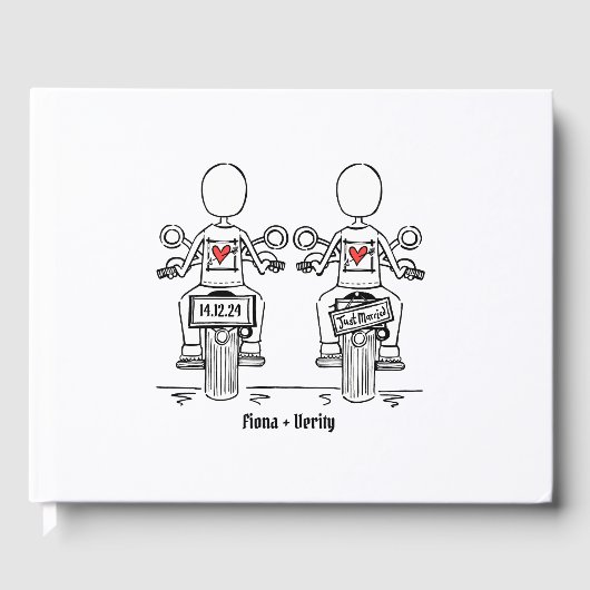 Custom Two Brides Biker Motorrad Abend Hochzeit Gästebuch (Vorderseite)