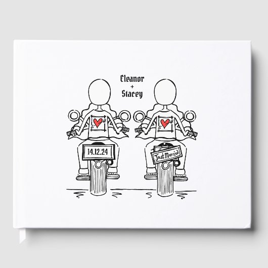 Custom Two Brides Biker Motorrad Abend Hochzeit Gästebuch (Vorderseite)